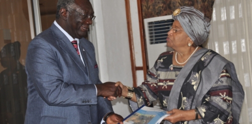 President Kufuor, Chairman of Interpeace meets President Ellen Johnson Sirleaf